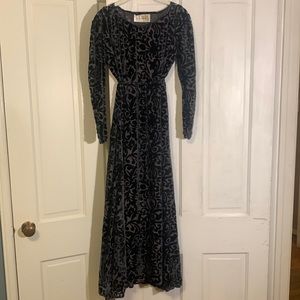 Vintage Velvet Dress, Dark Blue, Floral